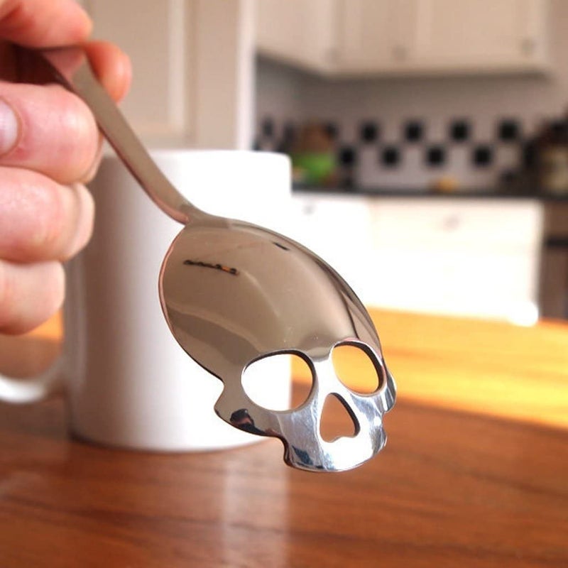 Cafurty 2 PCS Stainless Steel Spoons Skull Sugar Spoon Tea and Coffee Stirring Spoon - Silver - Image 5
